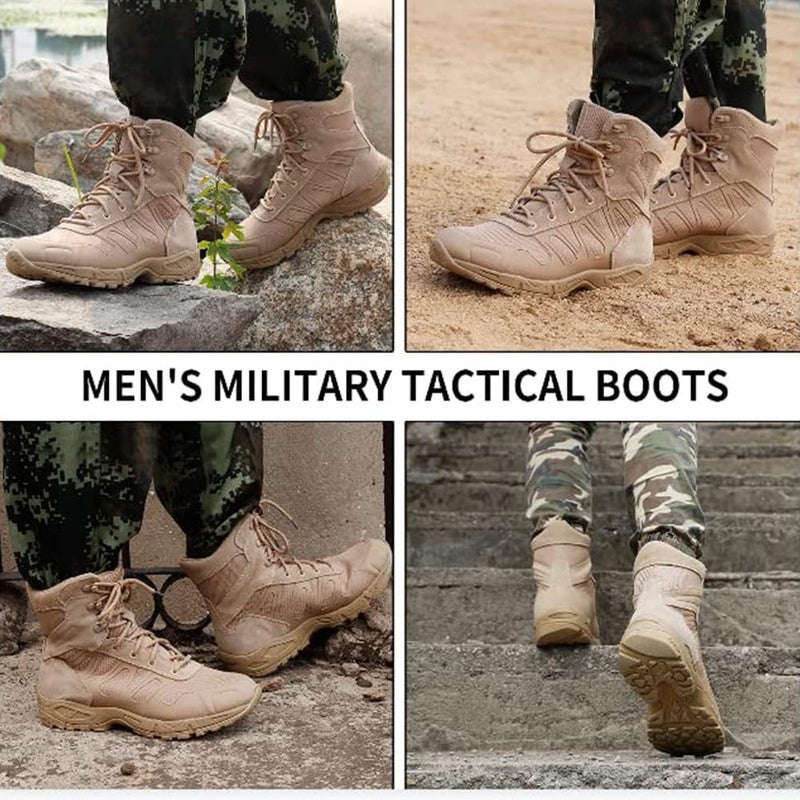 IODSON Menâ€™s Military Tactical Boots - Lightweight & Durable Work Boots for Outdoor, Combat, Jungle, Hiking & Backpacking - Anti-Slip - Brown, Size 9.5 - Image 4